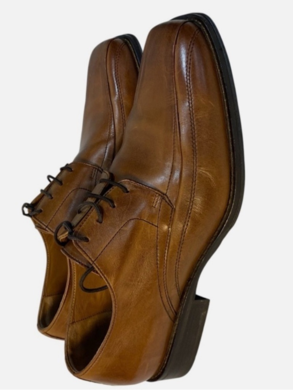 Johnston & Murphy Men's Brown Leather Dress Oxfords Square Bicycle Toe Shoes 8.5